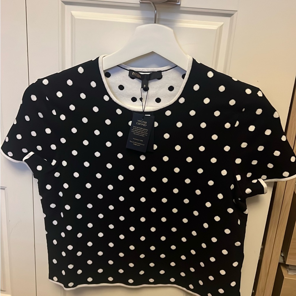 Maje Black and White Polka Dot Tee